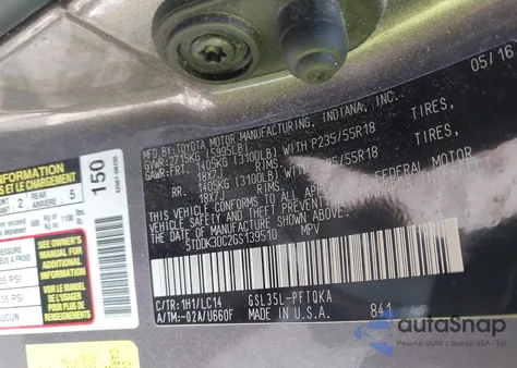 2016 Toyota Sienna Xle Premium 7 Passenger z USA, uszkodzony, nr VIN 5TDDK3DC2GS139510